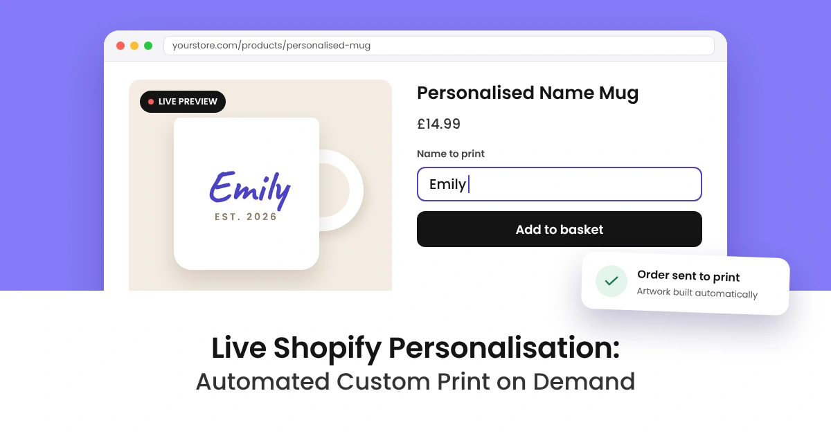 Live Shopify Personalisation: Automated Custom Print on Demand